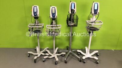 4 x Welch Allyn Spot Vital Signs Monitors on Stands with 4 x SpO2 Finger Sensors,4 x BP Hoses and 4 x BP Cuffs (All Power Up)