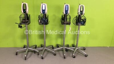 4 x Welch Allyn Spot Vital Signs Monitors on Stands with 4 x SpO2 Finger Sensors,4 x BP Hoses and 4 x BP Cuffs (All Power Up)