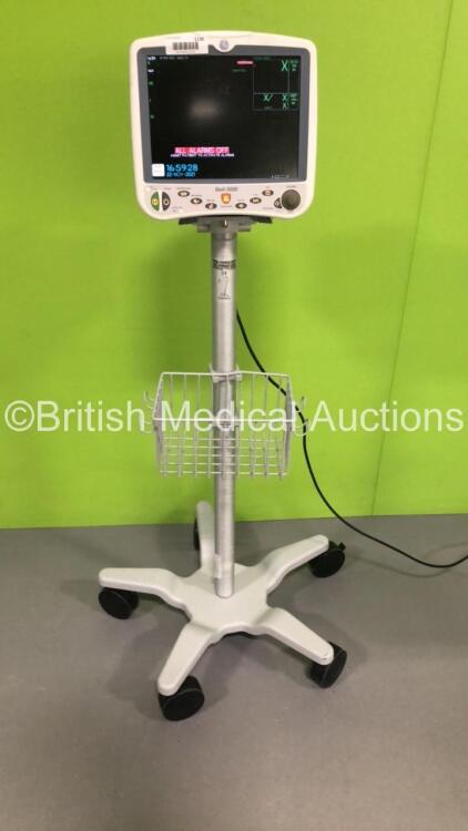 GE Dash 5000 Patient Monitor with SpO2,Temp/CO,CO2,NBP and ECG Options on Stand (Powers Up)