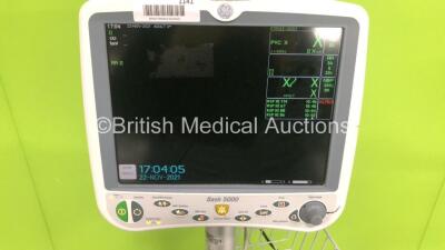 GE Dash 5000 Patient Monitor with SpO2,Temp/CO,NBP and ECG Options on Stand (Powers Up) - 2