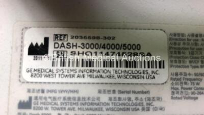 GE Dash 5000 Patient Monitor with BP1,BP2,SpO2,Temp/CO,NBP and ECG Options (Powers Up with Some Casing Damage - See Photos) * Mfd 2011-11* - 5