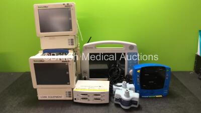 3 x Welch Allyn ProPaq CS Patient Monitors with INV BP1, ECG/EKG RESP, NIBP, T1, T2, INV BP2 and SPO2 Options, Invivo Precess Patient Monitor, Invivo Patient Module Battery Charger, 2 x Covidien Kendall Heaters and 1 x GE Carescape V100 Vital Signs Monito