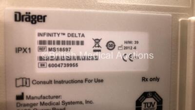 2 x Drager Infinity Delta Patient Monitors with HemoMed 1, Aux - Hemo 3, MultiMed and 1 x SpO2 Options *Mfd 2012 - 2008* (Both Power Up with some Casing Damage - See Photos) *5398793945 - 6004739955* - 6