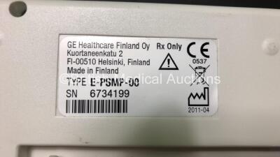 2 x GE Datex-Ohmeda F-FM-00 Patient Monitor *Mfd 2007* with 1 x GE E-PSMP-00 Module *Mfd 2011* and 1 x GE E-PSMPW Module *2012*(Both Power Up with some Casing Damage - See Photos) *6100054 - 6734199* - 9