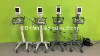 4 x Mindray Datascope Duo Patient Monitors on Stands with 4 x BP Hoses and 4 x SpO2 Finger Sensors (All Power Up) * SN MD13951-K0 / MD15097-K1 / MD07581-C8 / MD07576-C8 *