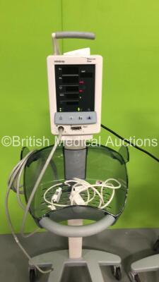 4 x Mindray Datascope Duo Patient Monitors on Stands with 4 x BP Hoses and 4 x SpO2 Finger Sensors (All Power Up) * SN MD13951-K0 / MD15097-K1 / MD07581-C8 / MD07576-C8 * - 2