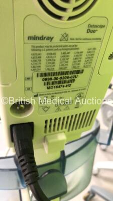 4 x Mindray Datascope Duo Patient Monitors on Stands with 4 x BP Hoses and 4 x SpO2 Finger Sensors (All Power Up) * SN MD17441-B3 / MD09687-B9 / MD10284-C9 / MD16474-H2 * - 6