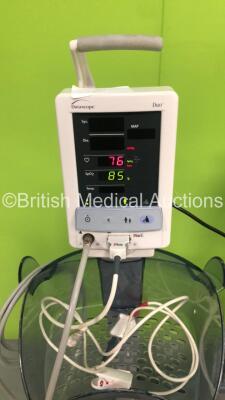 4 x Mindray Datascope Duo Patient Monitors on Stands with 4 x BP Hoses and 4 x SpO2 Finger Sensors (All Power Up-1 x Broken Handle on Stand) * SN MD07549-C8 / MD07539-C8 / MD06284-H7 / MD09683-B9 * - 2