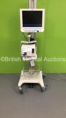 GE Datex-Ohmeda Anaesthesia D-FPD15-00 Patient Monitor on Stand with GE Module Rack Including 1 x E-CAiOV Gas Module with D-Fend Water Trap and Spirometry Options * Mfd 2010 *,2 x Blank Modules and GE Datex-Ohmeda DIS Module (Powers Up) * SN 6688850 / DTK