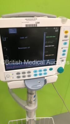 GE S5 F-FM-01 Patient Monitor on Stand with 1 x E-PSMP-00 Module with NIBP,P1/P2,T1/T2,SpO2 and ECG Options * Mfd 2010 * (Powers Up) * SN 6900264 / 6651817 * * Mfd 2012 * - 3