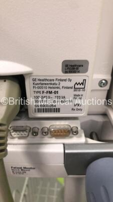 GE S5 F-FM-01 Patient Monitor on Stand with 1 x E-PSMP-00 Module with NIBP,P1/P2,T1/T2,SpO2 and ECG Options * Mfd 2010 * (Powers Up) * SN 6900264 / 6651817 * * Mfd 2012 * - 6