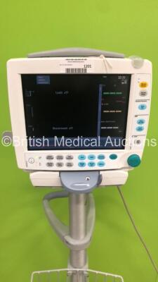 GE S5 F-FM-01 Patient Monitor on Stand with 1 x E-PSMP-00 Module with NIBP,P1/P2,T1/T2,SpO2 and ECG Options * Mfd 2010 * (Powers Up) * SN 6651834 / 6646189 * * Mfd 2010 * - 2