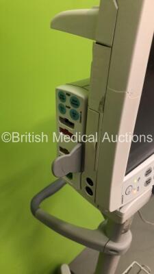 GE S5 F-FM-01 Patient Monitor on Stand with 1 x E-PSMP-00 Module with NIBP,P1/P2,T1/T2,SpO2 and ECG Options * Mfd 2010 * (Powers Up-Crack to Casing-See Photos) * SN 6657879 / 6646197 * * Mfd 2010 * - 5