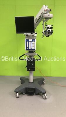 Zeiss OPMI Lumera T Dual Operated Surgical Microscope with 4 x 10x Eyepieces,2 x f 170 Binoculars,f 200 APO Lens,Footswitch and Fujitsu Siemens Monitor on Zeiss S8 Stand (Powers Up with Good Bulb) * SN 302608-9020-000 *