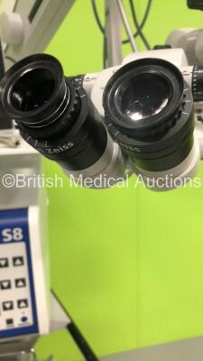 Zeiss OPMI Lumera T Dual Operated Surgical Microscope with 4 x 10x Eyepieces,2 x f 170 Binoculars,f 200 APO Lens,Footswitch and Fujitsu Siemens Monitor on Zeiss S8 Stand (Powers Up with Good Bulb) * SN 302608-9020-000 * - 4