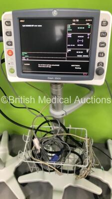 3 x GE Dash 2500 Patient Monitors on Stands with SpO2,ECG,NIBP Options,2 x SpO2 Finger Sensors,3 x BP Hoses and 3 x 3-Lead ECG Leads (2 x Power Up,1 x No Power) - 6