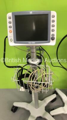 3 x GE Dash 2500 Patient Monitors on Stands with SpO2,ECG,NIBP Options,2 x SpO2 Finger Sensors,3 x BP Hoses and 3 x 3-Lead ECG Leads (2 x Power Up,1 x No Power) - 9