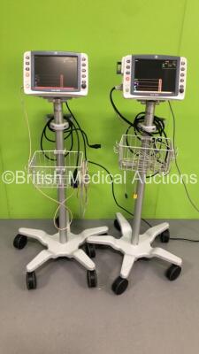 2 x GE Dash 2500 Patient Monitors on Stands with SpO2,ECG and NIBP Options,2 x 3-Lead ECG Leads and 1 x BP Hose (Both Power Up)