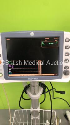 2 x GE Dash 2500 Patient Monitors on Stands with SpO2,ECG and NIBP Options,2 x 3-Lead ECG Leads and 1 x BP Hose (Both Power Up) - 3