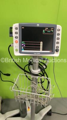 2 x GE Dash 2500 Patient Monitors on Stands with SpO2,ECG and NIBP Options,2 x 3-Lead ECG Leads and 1 x BP Hose (Both Power Up) - 5