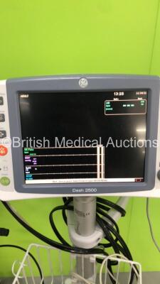 2 x GE Dash 2500 Patient Monitors on Stands with SpO2,ECG and NIBP Options,2 x 3-Lead ECG Leads and 1 x BP Hose (Both Power Up) - 6