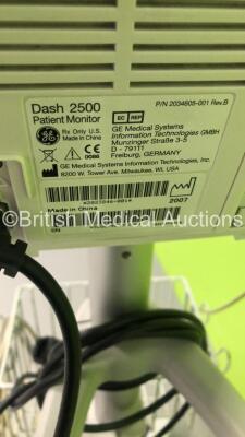 2 x GE Dash 2500 Patient Monitors on Stands with SpO2,ECG and NIBP Options,2 x 3-Lead ECG Leads and 1 x BP Hose (Both Power Up) - 8