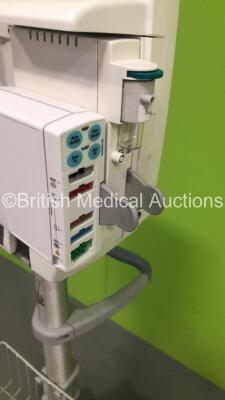 GE S5 F-FM-01 Patient Monitor on Stand with 1 x E-PSMP-01 Module with NIBP,P1/P2,T1/T2,SpO2 and ECG Options * Mfd 2018 - Small Chip-See Photos * and 1 x N-FC-00 Module with Mini D-Fend Water Trap * Mfd 2009 * (Powers Up-Small Chip to Casing-See Photos) * - 6