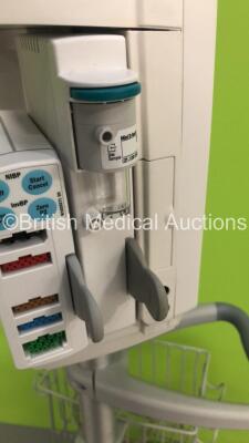 GE S5 F-FM-00 Patient Monitor on Stand with 1 x E-PSMP-01 Module with NIBP,P1/P2,T1/T2,SpO2 and ECG Options * Mfd 2016 * and 1 x N-FC-00 Module with Mini D-Fend Water Trap * Mfd 2012 * (Powers Up-Small Chip to Casing-See Photos) * SN 6577679 / 8009582 / 6 - 10