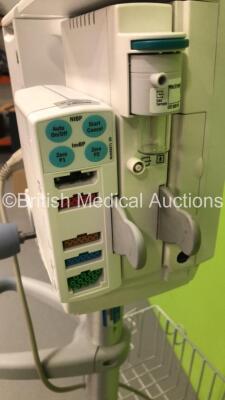 GE S5 F-FM-00 Patient Monitor on Stand with 1 x E-PSMP-00 Module with NIBP,P1/P2,T1/T2,SpO2 and ECG Options * Mfd 2010 - Crack to Casing-See Photos * and 1 x N-FC-00 Module with Mini D-Fend Water Trap * Mfd 2010 * (Powers Up-Damage to Casing-See Photos) * - 7