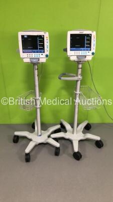 1 x GE S5 F-FM-00 Patient Monitor on Stand with 1 x E-PSMP-00 Module with NIBP,P1/P2,T1/T2,SpO2 and ECG Options * Mfd 2010 * and 1 x GE S5 F-FM-01 Patient Monitor on Stand with 1 x E-PSMP-00 Module with NIBP,P1/P2.T1/T2,SpO2 and ECG Options * Mfd 2010 * (