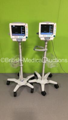 1 x GE S5 F-FM-00 Patient Monitor on Stand with 1 x E-PSMP-00 Module with NIBP,P1/P2,T1/T2,SpO2 and ECG Options * Mfd 2010 * and 1 x GE S5 F-FM-01 Patient Monitor on Stand with 1 x E-PSMP-00 Module with NIBP,P1/P2.T1/T2,SpO2 and ECG Options * Mfd 2010 * ( - 2