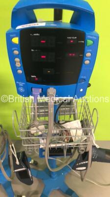 Mixed Lot Including 2 x GE ProCare Auscultatory Patient Monitors on Stands with 2 x BP Hoses,2 x BP Cuffs and 2 x SpO2 Finger Sensors,1 x GE ProCare 300 Patient Monitor on Stand with 1 x BP Hose,1 x BP Cuff and 1 x SpO2 Finger Sensor and 1 x Anetic Aid AP - 3