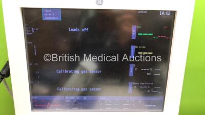 Datex-Ohmeda Anaesthesia Monitoring System Including Monitor with Controller and Power Supply, Module Rack with E-Entropy Module *Mfd - 10/2009*, E-CAiOV Gas Module with Spirometry Option and D-fend Water Trap *Mfd - 11/2010*, E-INTPSM Module with Pole Mo - 2