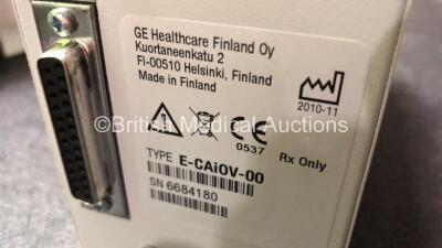 Datex-Ohmeda Anaesthesia Monitoring System Including Monitor with Controller and Power Supply, Module Rack with E-Entropy Module *Mfd - 10/2009*, E-CAiOV Gas Module with Spirometry Option and D-fend Water Trap *Mfd - 11/2010*, E-INTPSM Module with Pole Mo - 6