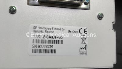 Datex-Ohmeda Anaesthesia Monitoring System Including Monitor with Controller and Power Supply, Module Rack with E-Entropy Module *Mfd - 09/2010*, E-CAiOV Gas Module with Spirometry Option and D-fend Water Trap *Mfd - 02/2007*, E-INTPSM Module with Pole Mo - 7