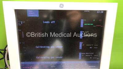 Datex-Ohmeda Anaesthesia Monitoring System Including Monitor with Controller and Power Supply, Module Rack with E-Entropy Module *Mfd - 09/2010*, E-CAiOV Gas Module with Spirometry Option and D-fend Water Trap *Mfd - 09/2010*, E-INTPSM Module with Pole Mo - 2