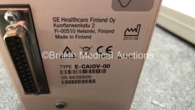 Datex-Ohmeda Anaesthesia Monitoring System Including Monitor with Controller and Power Supply, Module Rack with E-Entropy Module *Mfd - 09/2010*, E-CAiOV Gas Module with Spirometry Option and D-fend Water Trap *Mfd - 09/2010*, E-INTPSM Module with Pole Mo - 6