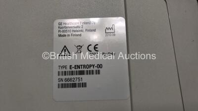 Datex-Ohmeda Anaesthesia Monitoring System Including Monitor with Controller and Power Supply, Module Rack with E-Entropy Module *Mfd - 09/2010*, E-CAiOV Gas Module with Spirometry Option and D-fend Water Trap *Mfd - 09/2010*, E-INTPSM Module with Pole Mo - 7