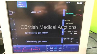 Datex-Ohmeda Anaesthesia Monitoring System Including Monitor with Controller and Power Supply, Module Rack with E-CAiOV Gas Module with Spirometry Option and D-fend Water Trap *Mfd - 11/2010*, E-INTPSM Module with Pole Mount and E-PSMP Multiparameter Modu - 2