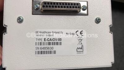 Datex-Ohmeda Anaesthesia Monitoring System Including Monitor with Controller and Power Supply, Module Rack with E-CAiOV Gas Module with Spirometry Option and D-fend Water Trap *Mfd - 01/2009*, E-INTPSM Module with Pole Mount and E-PSMP Multiparameter Modu - 6