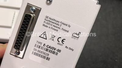 Datex-Ohmeda Anaesthesia Monitoring System Including Monitor with Controller and Power Supply, Module Rack with E-CAiOV Gas Module with Spirometry Option and D-fend Water Trap *Mfd - 11/2010*, E-INTPSM Module with Pole Mount and E-PSMP Multiparameter Modu - 6