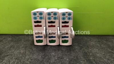 3 x GE E-PSMP Multiparameter Modules *Mfd's - 2 x 08/2010 and 1 x 08/2016* with NIBP, P1 P2, T1 T2, SPO2 and ECG Options (1 x Damaged Casing - See Photo) *6651812 / 6651798 / 8009611*