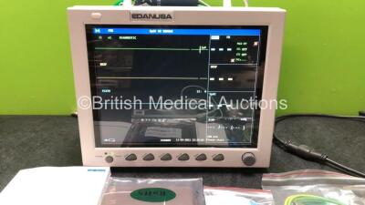 EDAN USA IM8 Patient Monitor with Printer,CO2,IBP1,IBP2,ECG,NIBP,SpO2,T1 and T2 Options Including 1 x SpO2 Adapter Cable, 1 x NIBP Hose 1 x Paediatric BP Cuff, 1 x Adult BP Cuff, 1 x User Manual and (Powers Up In Excellent Condition) * Mfd 2014 * - 2