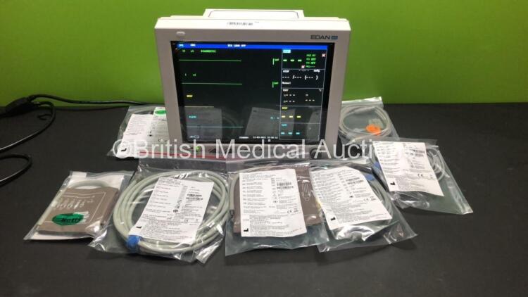 EDAN iM8 Patient Monitor with ECG,NIBP,SpO2,T1,T2,Printer Options and Assorted Leads (Powers Up-In Excellent Condition) * Mfd 2016 *