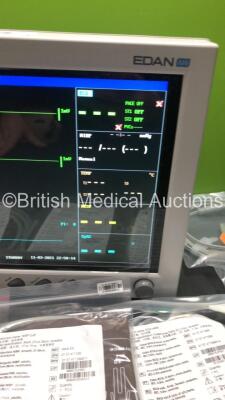 EDAN iM8 Patient Monitor with ECG,NIBP,SpO2,T1,T2,Printer Options and Assorted Leads (Powers Up-In Excellent Condition) * Mfd 2016 * - 2