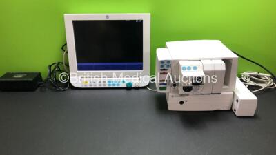 GE Monitor System Including 1 x Type D-FPD15-00 Display with Keypad and Power Supply, 1 x Type F-CU5P-01 Module Rack, 1 x Type F-CPU-02 Unit with Power Supply, 1 x Type E-CAiOV-00 Gas Module with Spirometry and Water Trap *Mfd 2010* 1 x Type E-PSMP-00 Mod