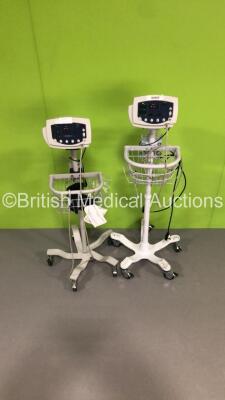 2 x Welch Allyn 53N00 Patient Monitors on Stands with 2 x BP Hoses and 1 x BP Cuff (Both Power Up) - 2