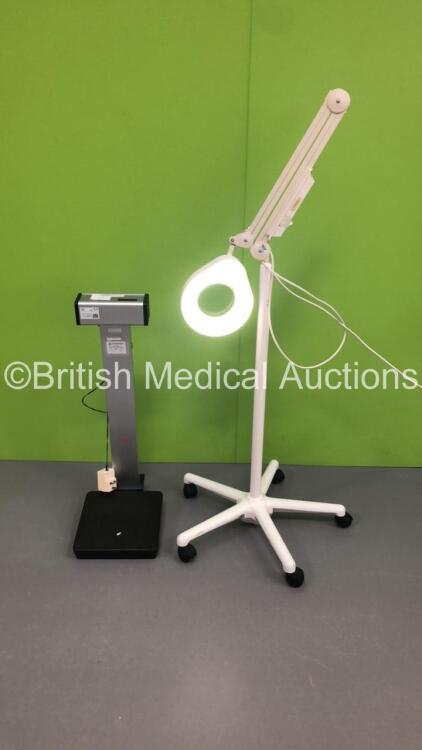 1 x Luxo Patient Examination Lamp on Stand (Powers Up with Good Bulb) and 1 x Seca Stand on Weighing Scales *S/N FS0147913 / FS0105043*