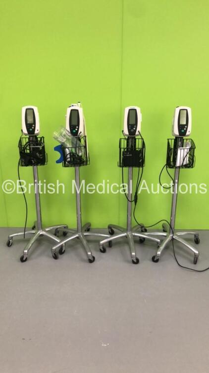 4 x Welch Allyn 420 Series Vital Signs Monitors on Stands (All Power Up)