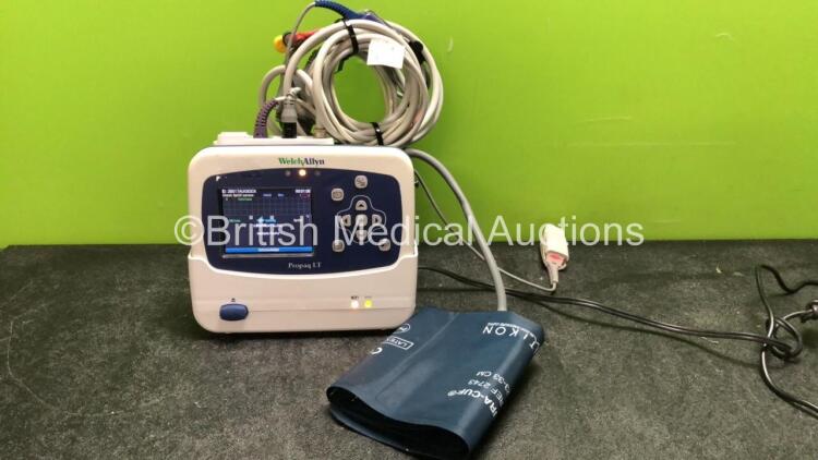 Welch Allyn Propaq LT Vital Signs Monitor with 1 x AC Power Supply, 1 x 3 Lead ECG Lead, 1 x SpO2 Finger Sensor, 1 x BP Hose and 1 x BP Cuff (Powers Up with Faults-See Photos) *SN KA002801, KL002558*